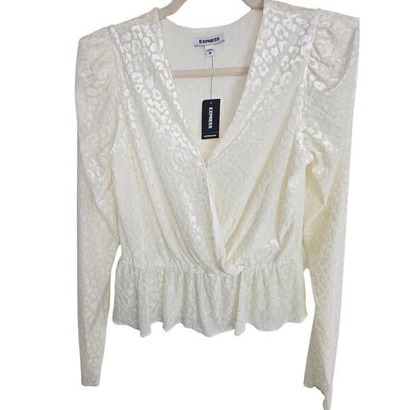 Express Velvet Burnout Leopard Peplum Blouse Long Sleeve Top Women XS NWT - Picture 1 of 10